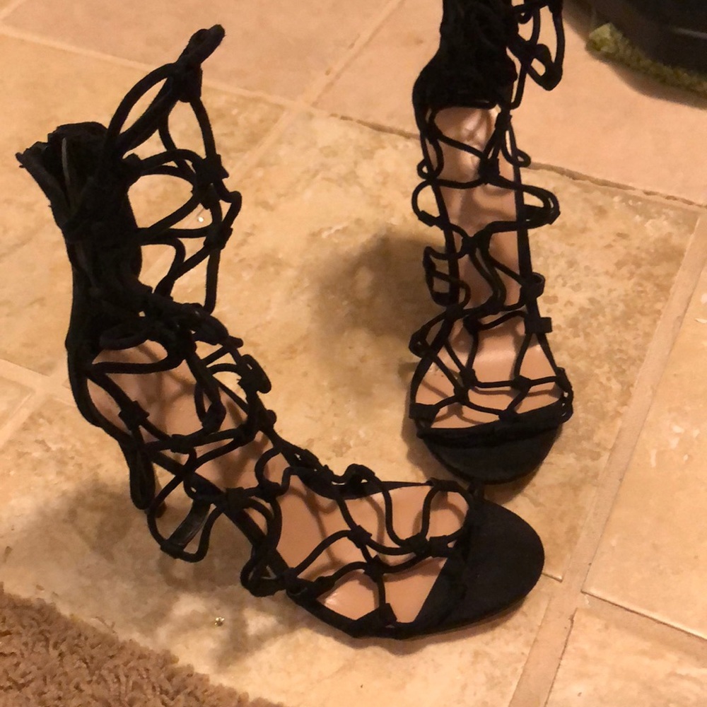 Black caged heels